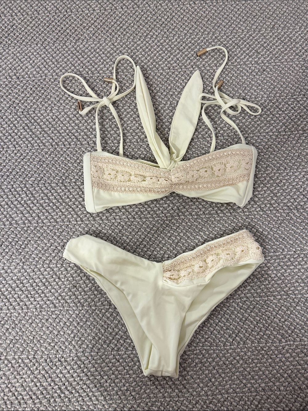 Elysiian Cream Lace-Trim Riviera Bikini Set